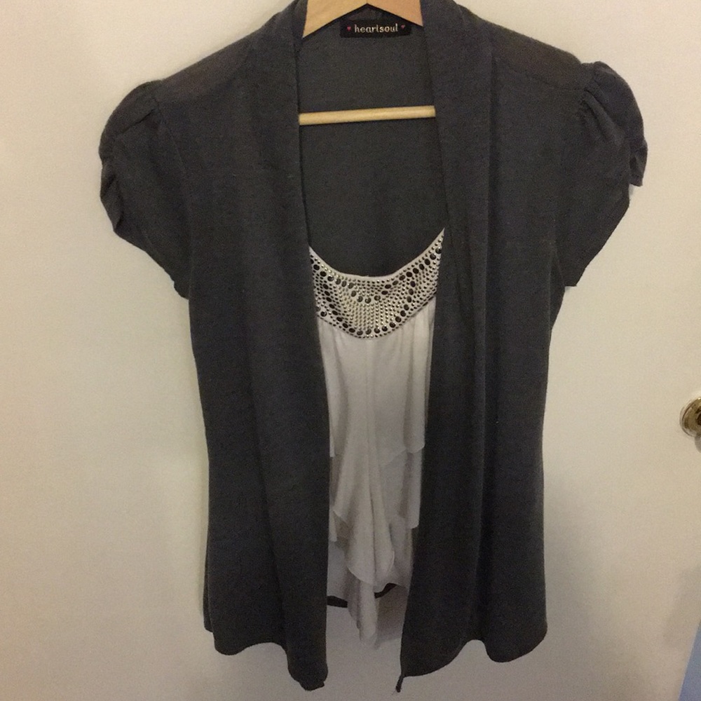Blouse with cardigan attached